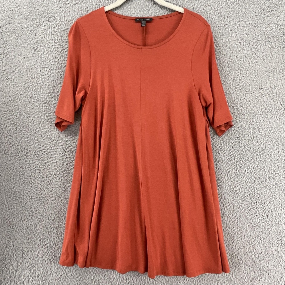 Eileen Fisher Tunic T-Shirt Womens PS Orange Viscose/Spandex Short Sleeve Boho